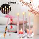 Macarrie 24 Packs Flameless Taper Candles Battery Operated Fake 11 Inch Long Candlelight LED Flameless Candlesticks Flickering Tapered for Spring Summer Wedding(Pink)