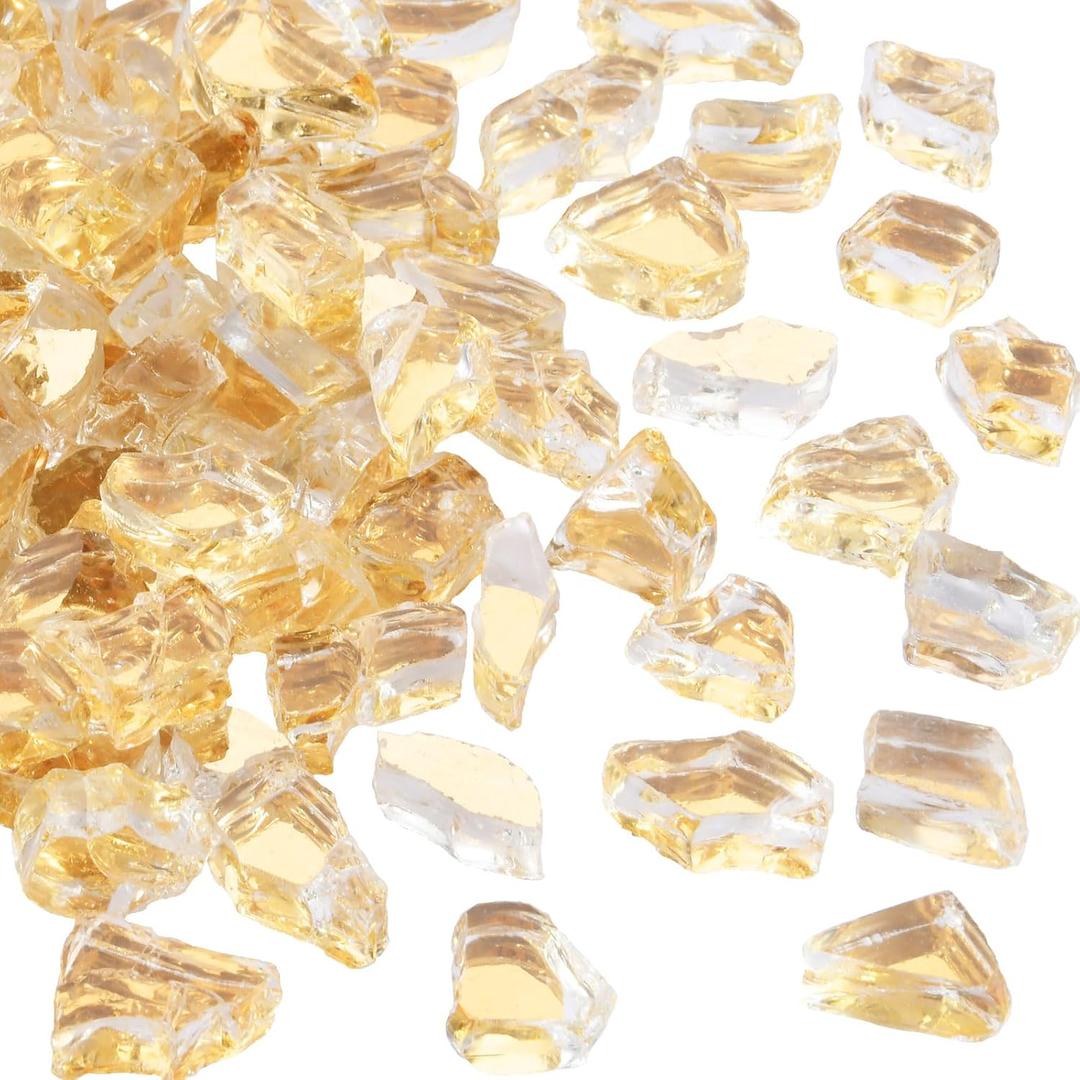 10 Pounds Fire Glass,1/2 Inch Crushed Fire Glass Rocks for Fire Pit Table,Fireplace and Landscaping High Luster,Will Not Fade or Crack (Gold)