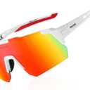 Sports Polarized Sunglasses, UV 400 Protection Sun Glasses Women, Mens Glasses for Cycling Biking Running (White&red)