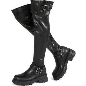 CouieCuies Black Thigh High Boots For Women Platform Over The Knee High Boots Lug Sole Comfortable Stretch Boots (8)