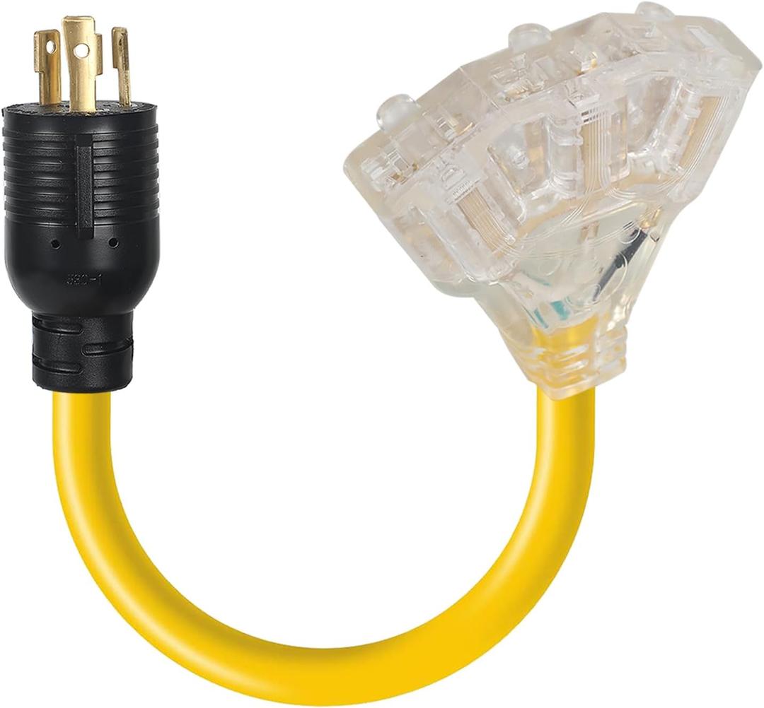 NEMA L6-30P Male to 3X5-20R(5-15R) Female with Lighted End Generator Power Locking Cord 30 Amp to 15 Amp/20 Amp Household Adapter Cord 3 Prong NEMA L6-30P to 3X 5-20R/5-15R Distribution Adapter