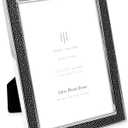 Isaac Jacobs 5x7 Black Leather with Silver Metal (Vertical & Horizontal) Picture Frame, Shagreen Border w/Black Fabric Easel, Wall-Mountable, Made For Tabletop, Photo Gallery (5x7, Black W/Silver)