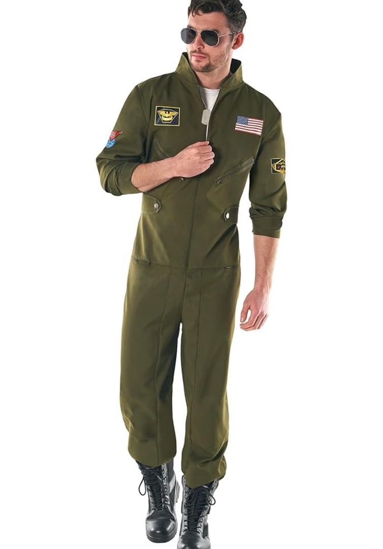 Fun Shack Flight Suit Costume for Men, Air Force Jumpsuit, Mens Fighter Pilot Outfit, Aviation Costume for Adults, Medium