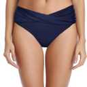 Tempt Me Women Twist Bikini Bottom Moderate High Cut Bathing Suit Bottoms Ruched Swimsuit Bottom (Navy Blue, Medium)