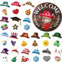 35 Pcs Holiday Interchangeable Highland Cow Welcome Sign Highland Cow Seasonal Wooden Hanging Door Decor Valentines Farmhouse Hanging Sign for Front Door Winter Party Decoration Gift (Colorful)