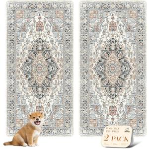 nunubaby Washable Pee Pads for Dogs, Stylish, Non-Slip and Leak-Proof Pee Pads. Reusable Potty Pads for Dogs for Crates and Floors.(Beige/Multi, 36" x72" )