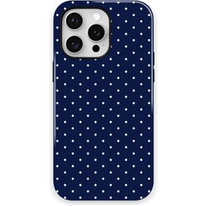 Trendy Cute Hybrid 2 Layer Navy Blue Polka Dot Phone Case for iPhone 16,Navy