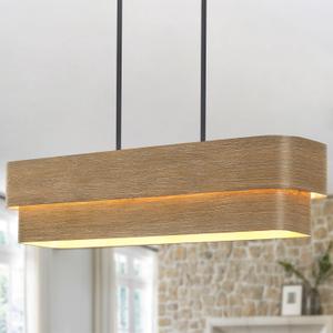 37.5 Inch Farmhouse Kitchen Island Lighting 4-Light Rectangle Dining Room Light Fixture Large Linear Chandelier with Wood Grain Finish for Dining Room Kitchen Island Living Room