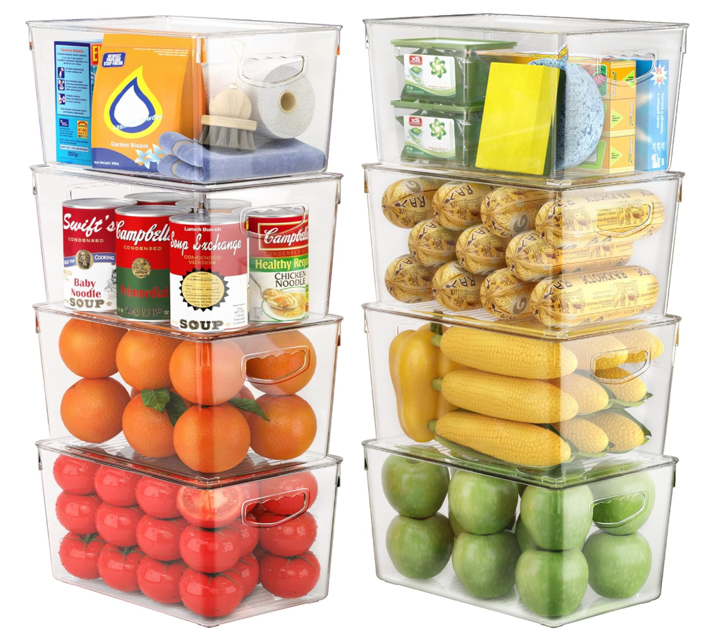 theaoo Clear Storage Bins with Lids Stackable - Large Plastic Containers for Pantry Organization and Storage - Perfect for kitchen,Fridge,Laundry Room,Bathroom,Garage,Closet,Cabinet Organizer - 2 Pack