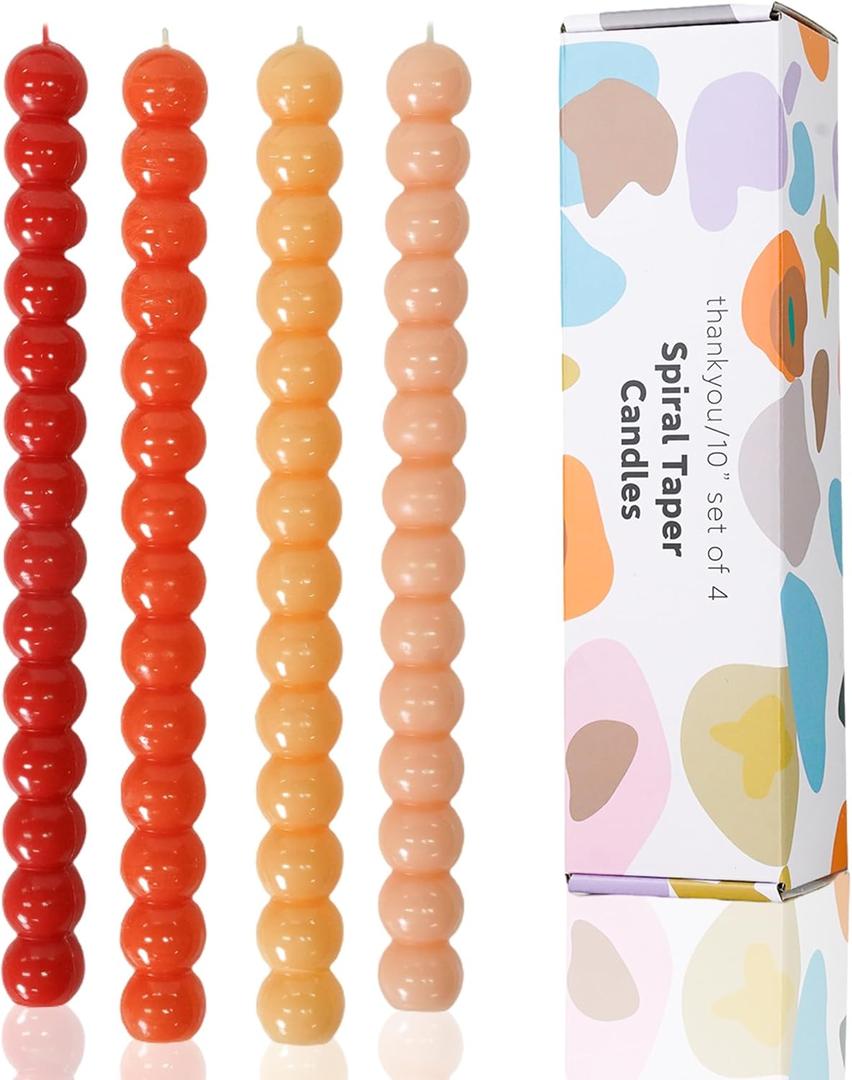 Spiral Taper Candles Gradient Orange Twisted Candle Conical Stick Candles for Holiday Wedding Party Wax Unscented Dinner Candle Dripless,Christmas Gift H 10 Inch, 4pcs Gradient Orange-C