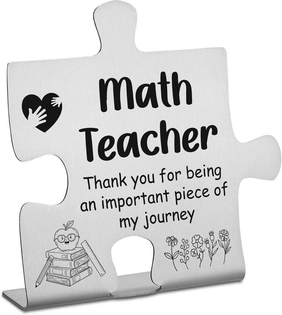 Math Teacher Appreciation Gifts, Thank You Gift for Math Teacher, School Education Team Office Coworkers Staff Appreciation Gifts, Stainless Steel Puzzle Desk Decor Sign, CSA398