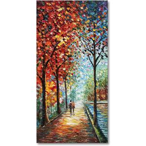 Art Hand-Painted Landscape Oil Painting Wall Art 24x48 Inchs Contemporary Abstract Vertical Texture Oil Painting for Living Room Bedroom Wall Decoration (Ts04)