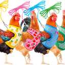 4 Pieces Adjustable Chicken Harness with Leash Elastic Comfortable Small Size Hen Vest with Matching Belt Breathable Fruit Print Duck Harness Set for Chicken Duck Goose Pet Training Walking S