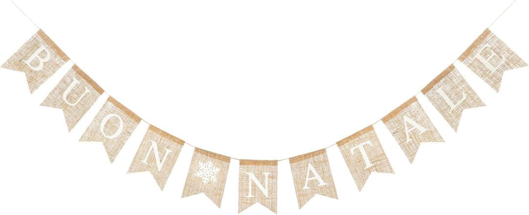 Buon Natale Banner Italian Christmas Banner Garland Burlap Italian Christmas Decorations for Xmas Holiday Party Wall Decoration