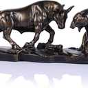 Wall Street Bull Statue, Bull Market and Bear Market Statue, Stock Market Sculpture, for Office, Desktop, Bookshelf, Living Room, Study, Home Decor, Financial Advisor Gift (Brown)