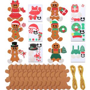 Remagr 24 Pcs Gingerbread Man Craft Christmas DIY Gingerbread Ornament Ginger Bread Men Hanging with Self-Adhesive Sticker Sheets for Christmas Arts and Crafts Favor Xmas Tree Decoration