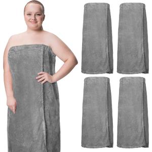 4 Pcs Towel Wrap for Women Waffle Spa Robe with Adjustable Closure Elastic Top Lightweight Wraps for Bath Shower (XX-Large-4X-Large, Gray)