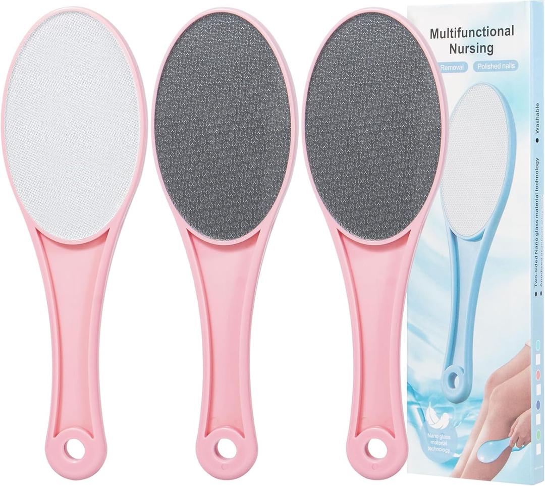 3 Pack Nano Glass Foot File Callus Remover for Feet, Beomeen Double Sided Foot Scrubber, Dead Skin Remover, Hygienic Pedicure Tool, Hair Eraser for Softer and Smoother Feet and Hands (Pink Pink Pink)