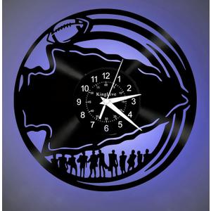 Rugby Vinyl Wall Clock, Black, 11.8-inch Diameter, Battery Operated, Vintage Style Design with Silhouette Art, 11.81 X 11.81 Inches