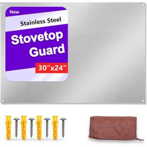 SHACO 30"x24" Stainless Steel Backsplash for Stove, Stove Wall Protector | Matching Screws, 4 Pre Drilled Holes for Easy Installation, Metal Panel Splatter Guard for Stovetop, Keep the Walls Clean