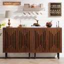 Tribesigns Set of 2 Sideboard Buffet with Storage, 59" Buffet Sideboard Cabinet with Adjustable Shelves, Accent Storage Cabinet for Living Room, Dark Brown