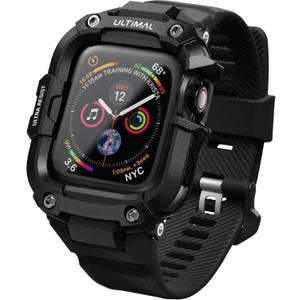 ULTIMAL Rugged Band with Case for Apple Watch 45mm, Military-Grade Shockproof Protective Strap for Men, All-in-One Outdoor Sport Watch Band Compatible with iWatch Series 9/8/7 (Black)