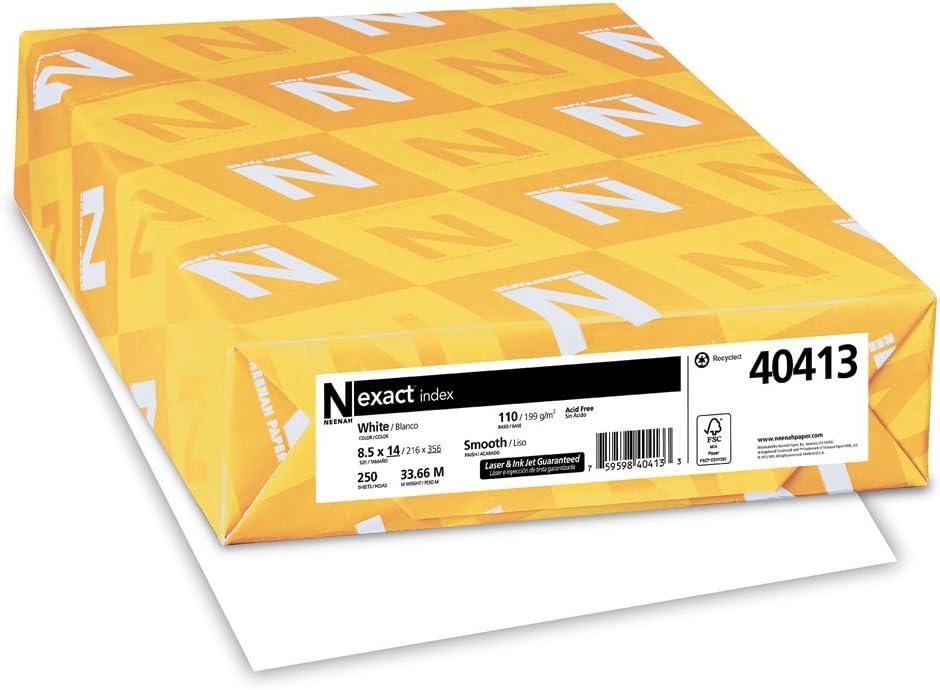 Wausau Exact Index Cardstock, 250 Sheets, White, 94 Brightness, 110 lb, 8.5 x 14 Inches