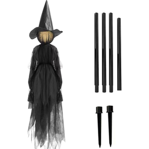 Hourleey Halloween Decorations Outdoor, 3 Pack 5 FT Holding Hands Lighted Witches Stakes with Glowing Face, Halloween Witch Decor for Yard Garden Lawn Porch Haunted House Party Props