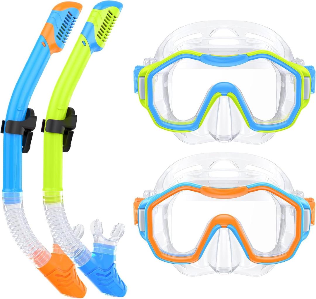 Snorkeling Gear for Adults Kids, Dry-Top Snorkel Set, 180Panoramic Wide View Diving Mask Breathing Freely Snorkel Mask for Snorkeling Scuba Diving Swimming Travel (K22-Blue&Yellow+Blue&Orange)