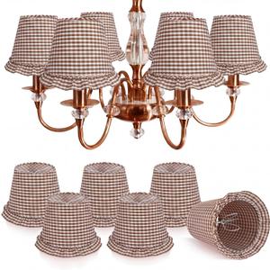 Gerrii 6 Pack Ruffle Gingham Lamp Shades Set 6'' x 5.1'' Chandelier Lamp Shade Farmhouse Rustic Gingham Clip Chandelier Light Cover for Home Decor Candelabra Bulbs(Brown)