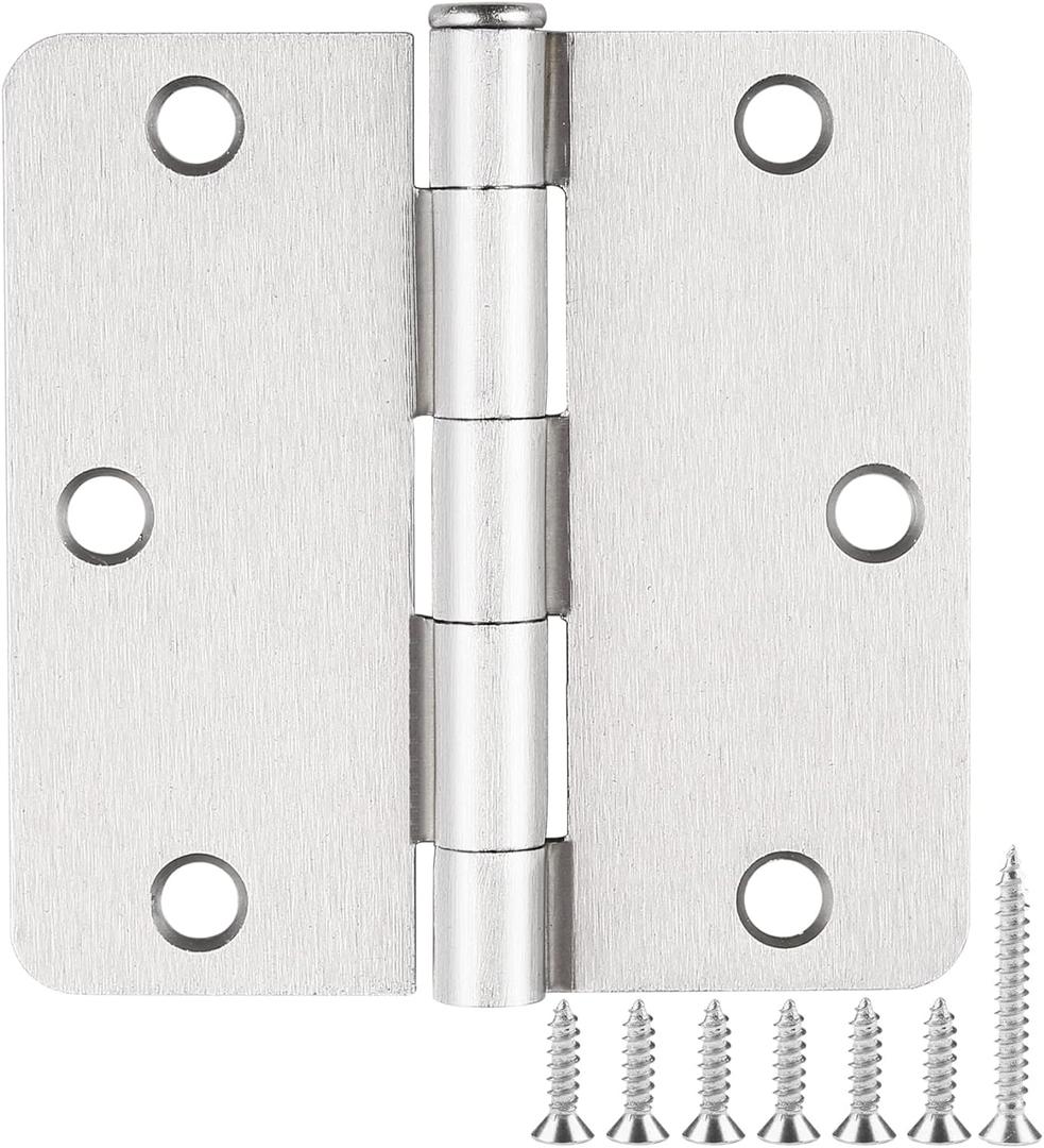 18 Pack Satin Nickel 3.5 Inch x 3.5" 1/4" Radius Interior Door Hinges Brushed Nickel 3-1/2 Door Hinge for Doors Bedroom Small Rounded Conner Standard Bifold Residential Door Hinge