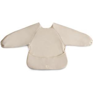 mushie Long Sleeve Baby Bib | Water Resistant Adjustable Fit for Ages 6-24 Months (Fog)