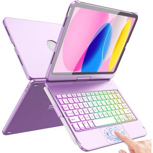 FUWANG Touch Keyboard Case for iPad (A16) 11th Generation 11 inch 2025&10th Gen 10.9 inch 2022, 360 Rotate for iPad 10th Generation Case with Keyboard, Backlit Keyboard Case with Pencil Holder,Purple