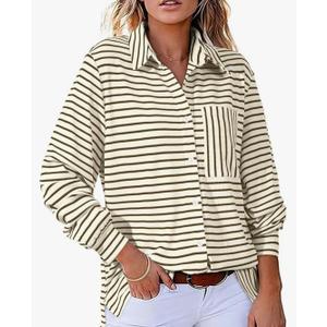 Astylish Women's Casual Blouses Button Down Business Work Tops Long Sleeve V Neck Striped Shirts 2025 Fall Outfits XL