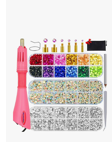 Worthofbest Hotfix Rhinestone Setter, Hot Fix Applicator Tool Bedazzler Kit with rhinestones, Kit, Hot Fixed Wand for Clothes Clothing Fabric Crafts, 5000 Pcs, AB Crystal, Clear, 3 Gems Sizes, Tips