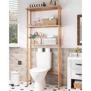 AmazerBath Over The Toilet Storage Bamboo, Bathroom Over Toilet Organizer Rack, 3-Tier Freestanding Above Toilet Shelf for Bathroom, Laundry, Space Saver, Natural Color