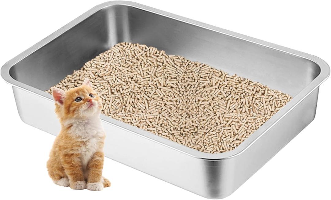Low Entry Cat Litter Box,15.7"11.8"4" Stainless Steel Kitten Litter Box for Small Cat, Kitty Shallow Litterbox for Guinea Pig, Puppy, Hamsters Toilet