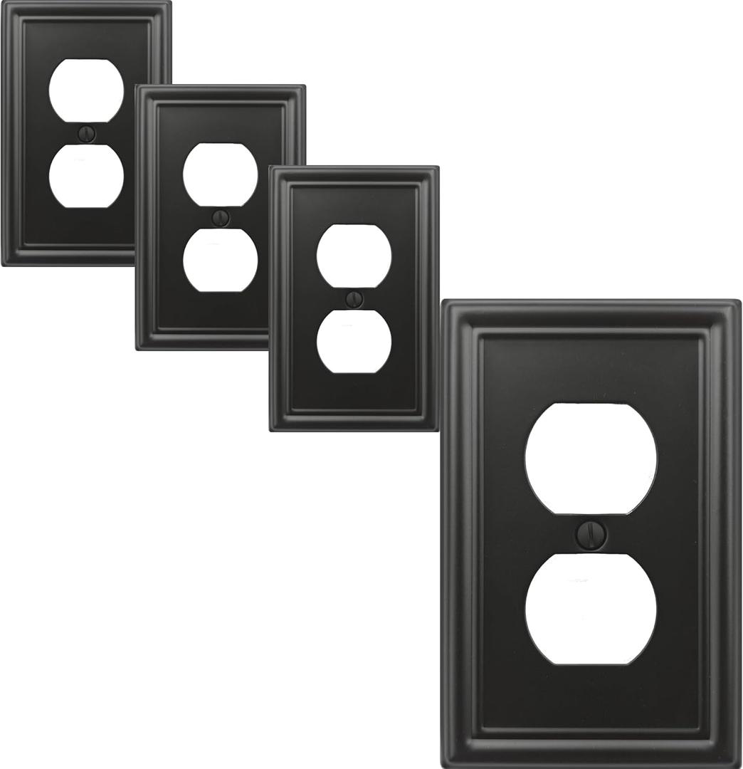 OKAWYC Single Duplex Outlet Cover Plate, 4- Pack Black Luca Metal Wall Plate 1 Gang, for Light Switch Cover, Receptacle Light Switch, Switch Cover Decorative Wallplate, Durable