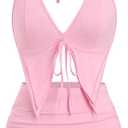 SHENHE Women's Y2k 2 Piece Sexy Outfits Backless Halter Crop Top and Ruched Bodycon Mini Skirt Set (Medium, Pink)