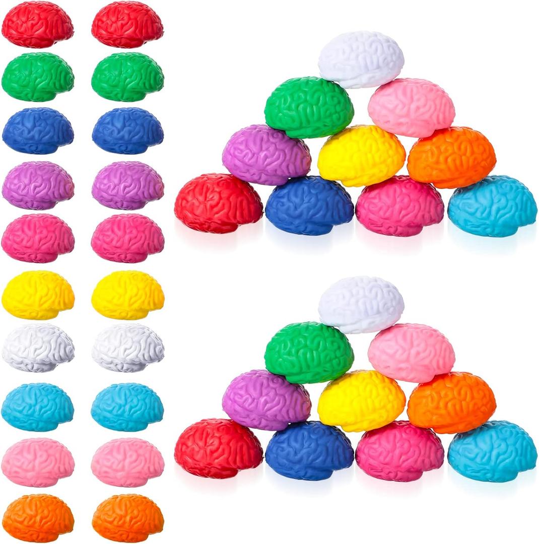 40 Pcs Brain Stress Ball 1.6" Colorful Mini Brain Stress Ball Bulk PU Hand Muscle Exercise Pressure Prop Improve Grip Strength Object Recognition Prop Mold Birthday Party Favors Christmas Fun Gift