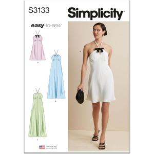 Simplicity SS3133Y5 Misses' Pullover Halter Dress Sewing Pattern Packet, Design Code S3133, Sizes 18-20-22-24-26