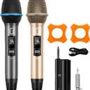 Wireless Microphones for Karaoke: Dual Professional Karaoke Microphone for Singing, Rechargeable Dynamic UHF Mic System with Receiver for Church, Party, Meeting, Speech, PA System, Plug and Play (Grey & Gold )