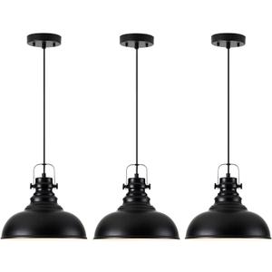 Industrial Pendant Light Fixture, Farmhouse Decor Adjustable Metal Hanging Lamp, Vintage Pendant Lighting for Kitchen Restaurant Dining Room Cafe, E26 Base Black (Black, 3 Pack)