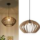 SUNLLOK Farmhouse Large Pendant Light for Kitchen Island, Industrial Woven Wicker Ceiling Hanging Lamp, Wood Basket Lampshade Chandelier for Living Room, Dining Room, Bar, Restaurant (Retro)