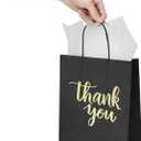 DjinnGlory 50 Pack Medium Sized Black Thank You Paper Bags with Handles 10x8x4 Inches and White Tissue Paper for Small Busines Wedding Baby Shower Graduation Party Favors Treats Goodies