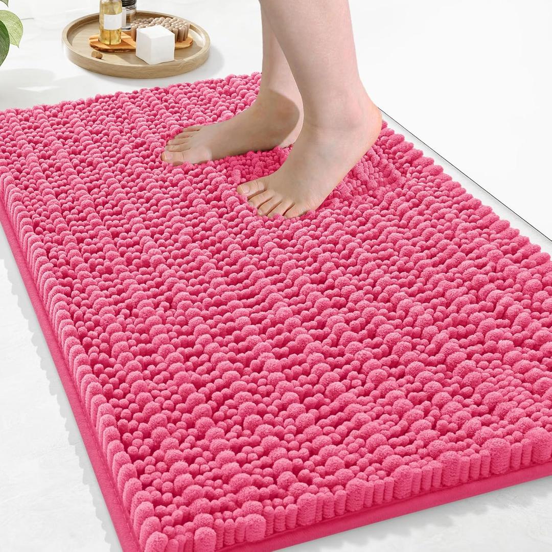 Arotive Luxury Chenille Bathroom Rug Mat, Extra Soft Thick Absorbent Shaggy Bath Rugs, Non-Slip Machine Wash Dry, Plush Bath Mats for Bathroom, Shower and Tub, 30x20, Deep Pink