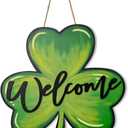 Smile St.Patrick's Day Wooden Welcome Sign Shamrock Clover Decor, Irish Charm Rustic Green Freestanding Wood Door Shelf Sign for Home Entryway