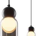 Glass Pendant Light Kitchen Island, 3.93 Inch Smoke Gray Clear Glass Lampshade,Modern Pendant Lights Hanging Light Fixture for Dining Table Living Room Bedroom,E26 LED Bulb Include (Black-B-1pack)