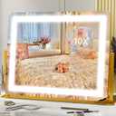 HNV Large Hollywood Makeup Mirror with Lights, 22" x 17" Lighted Vanity Mirror, 3 Color Lighting Modes & Dimmable LED, Plug-in Desk Mirror with Touch Control & 360 Rotation for Bedroom Vanity,Gold