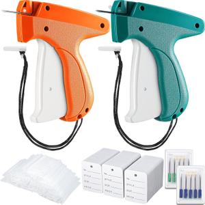 1112 Pcs 2 Clothes Garment Tag Attacher Price Hangtag Applicator 1000 2" Plastic Fastener Barb 100 Clothing Paper Size Name Labeler Steel Needle for Store Garage Yard Sale(Dark Green, Orange)